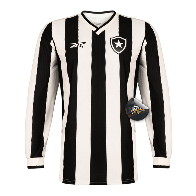 Camisa Botafogo Home 24/25 - Torcedor Manga Longa Reebok Masculino - Preto e Branco