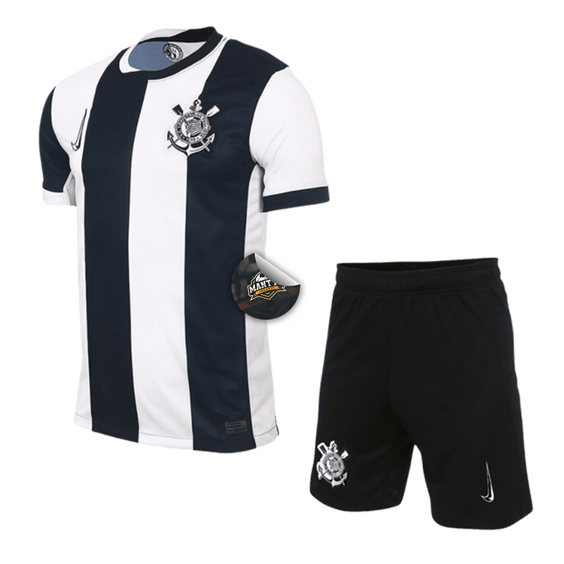 Kit Infantil Timão Third 24/25 - Nike Masculino - Branco e Preto